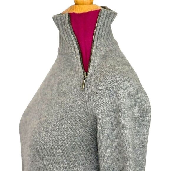Garnet Hill 100% Cashmere Sweater Zip Detail Turtle Neck Size XS Gray Pink Soft - Picture 4 of 11